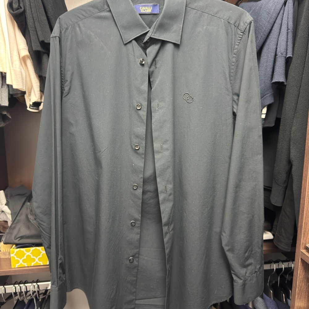 Roberto Cavalli Black Casual Button Down Shirt